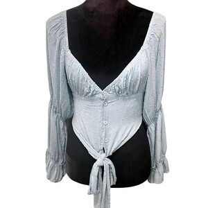 Cottagecore Mint Blue Puff Sleeve Milkmaid Top Small Boho Prairie Long Sleeve